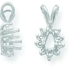 14K White Gold Pear Cluster Pendant Setting