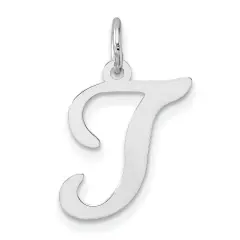 14K White Gold Polished Fancy Initial Letter T Charm Jewerly 20mm x 11mm