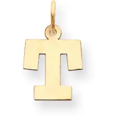 14K Yellow Gold Small Block Intial Letter T Charm Jewerly 18mm x 10mm
