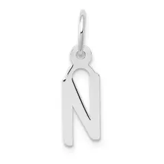 14K White Gold Small Slanted Block Initial N Charm Jewerly 15mm x 5mm