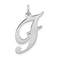 14K White Gold Large Fancy Script Initial F Charm Jewerly 22mm x 17mm