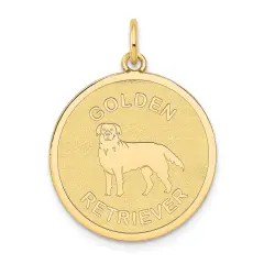 14K Yellow Gold Golden Retriever Disc Charm Pendant Jewerly 26mm x 20mm