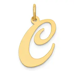 14K Yellow Gold Large Fancy Script Initial C Charm Jewerly 22mm x 17mm