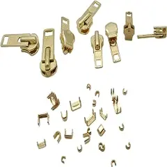 Zipper Repair Solution - 8 Sets Assorted Brass YKK Auto Lock Sliders - Top & Bottom Stops Included - Made in The United States