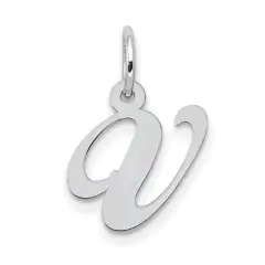 14K White Gold Small Fancy Script Initial V Charm Jewerly 16mm x 13mm