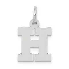 14K White Gold Small Block Intial Letter H Charm Jewerly 18mm x 10mm
