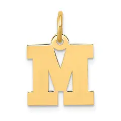 14K Yellow Gold Small Block Intial Letter M Charm Jewerly 18mm x 10mm