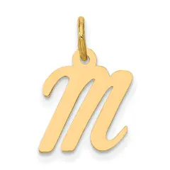 14K Yellow Gold Small Script Initial Letter M Charm Jewerly 17mm x 8mm