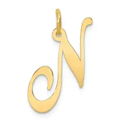 14K Yellow Gold Large Fancy Script Initial N Charm Jewerly 22mm x 17mm