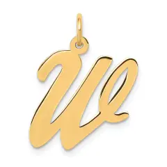 14K Yellow Gold Large Script Initial Letter W Charm Jewerly 22mm x 12mm
