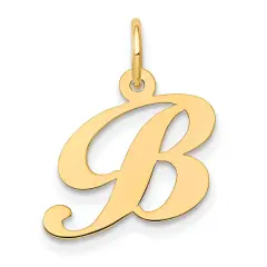 14K Yellow Gold Small Fancy Script Initial B Charm Jewerly 16mm x 16mm