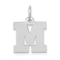 14K White Gold Small Block Intial Letter M Charm Jewerly 18mm x 10mm
