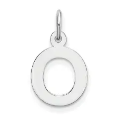 14K White Gold Small Block Intial Letter O Charm Jewerly 18mm x 10mm