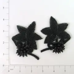 3D Beaded Flower Applique/Patch Pack of 2 Black