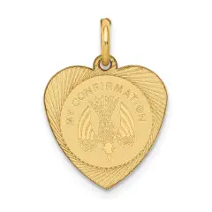 14K Yellow Gold My Confirmation Heart Charm Pendant Jewerly 19mm x 13mm