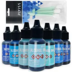 Blue Alcohol Inks Set, Tim Holtz Alcohol Ink Blues 7-Pack, 10 Pixiss Blending Tools
