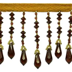 3" Diamond Cut Beaded Fringe Trim Brown