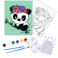 "Panda Cuteness" DIY Canvas Art Kit, Acrylic Paint Size 11x14 inch