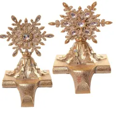 9" Jeweled Snowflake Stocking Holders &ndash; Set of 2 Assorted Gold Christmas Decor
