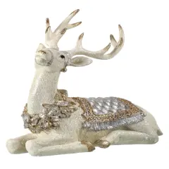 10" Resin Laying Deer with Glitter Saddle & Blanket &ndash; Elegant Christmas Figurine