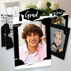 Big Dot of Happiness Black and White Graduation Party Centerpieces - 4x6 Picture Display - Paper Photo Frames - Set of 12
