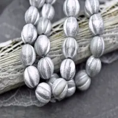 *20* 8mm Silver Etched White Round Melon Beads -- Choose your size