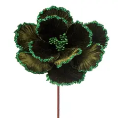 24" GreenVelvet Glitter Bead Edge Magnolia Flower - Christmas Flower Decoration