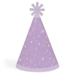 Big Dot of Happiness Purple Confetti Stars - Cone Happy Birthday Party Hats for Kids and Adults - Set of 8 (Standard Size)