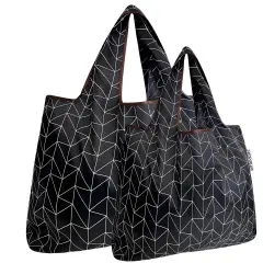 Wrapables Large & Small Foldable Tote Nylon Reusable Grocery Bags, Set of 2 Geometric