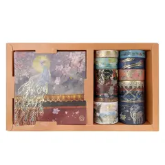 Wrapables Decorative Gold Foil Washi Tape and Sticker Set for Stationery, Diary, Card Making (10 Rolls & 10 Sheets) Floral Majestic