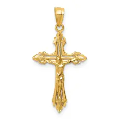 14K Yellow Gold Crucifix Pendant Charm Jewelry 32mm x 16mm