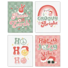 Big Dot of Happiness Groovy Christmas - Unframed Pastel Holiday Linen Paper Wall Art - Set of 4 - Artisms - 8 x 10 inches
