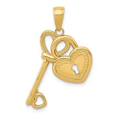14K Gold Heart Key & Lock Pendant Charm Jewelry 30 x 17 mm