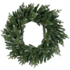 Northlight Real Touch&trade;️Pre-Lit Artificial Blue Spruce Christmas Wreath - 24" - Clear Lights Green