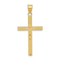 14K Gold Diamond Cut Latin Cross Pendant Charm Jewelry 41 x 20 mm