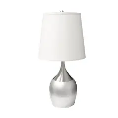 24" Tall Metal Touch Table Lamp with Silver finish, White Shade