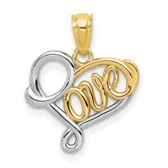 14K Two Tone Gold Love Pendant Charm Jewelry 19 x 15 mm