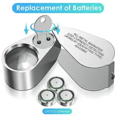 40X Jewelers Loupe Magnifier Magnifying Glasses, LED/UV Illuminated Jewelry Loop Pocket Folding Magnifying Glass with Metal Construction for Close Work, Gardening, Kids, Stamp, Rock Collecting