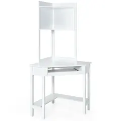 Triangle Corner Computer Desk with Open Hutch and Storage Shelves Ideal Choice for Any Room White
