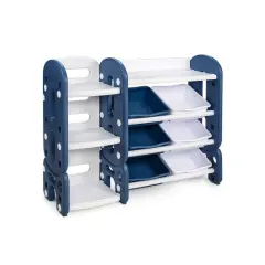 Kids Toy Storage Organizer with Bins and Multi-Layer Shelf for Bedroom Playroom Blue