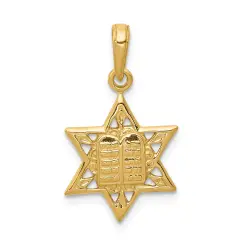 14K Gold Star Of David Tablets In Center Pendant Charm Jewelry 23 x 15 mm