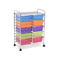 15-Drawers Multi-Use Rolling Storage Organizer Cart with Chrome Finish Steel Frame Perfect for Any Room Clear Multicolor