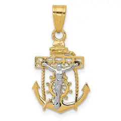 14K Two Tone Gold Mariners Cross Pendant Charm Jewelry 25 X 15mm