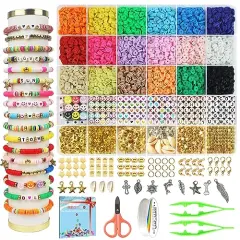 Redtwo 5100 Clay Beads Bracelet Making Kit, Flat Preppy Beads for Friendship Jewelry Making,Polymer Heishi Beads with Charms Gifts for Teen Girls Crafts for Girls Ages 8-12