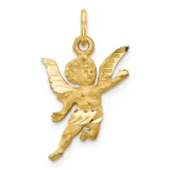 14K Yellow Gold Angel Charm Pendant Religious Jewerly 24mm x 14mm
