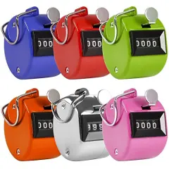 Pack of 6 Color Hand Held Tally Counter 4 Digit Mechanical Palm Clicker Counter - Assorted Color Handheld Tally Counter for Lap/Sport/Coach/School/Event