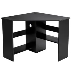 Corner Computer Desk Triangle Writing Workstation with Storage Shelf Black
