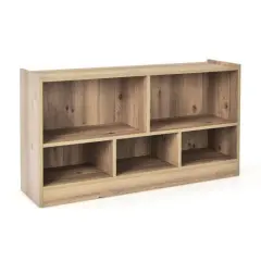 Kids 2-Shelf Bookcase with 5-Cube Wood Toy Storage Organizer Perfect for Children's Room or Bedroom Natural