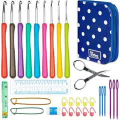 Crochet Hooks Kit - 31 Piece Set with 9 Ergonomic Hook Sizes, 6 Yarn Needles, Additional Knitting & Crochet Supplies and Carrying Case
