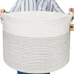 Little Hippo Baskets XXXL Large Cotton Rope 22"x22"x14" Storage Woven Blanket Living Room Toy Basket for Organizing, Kids Organizer